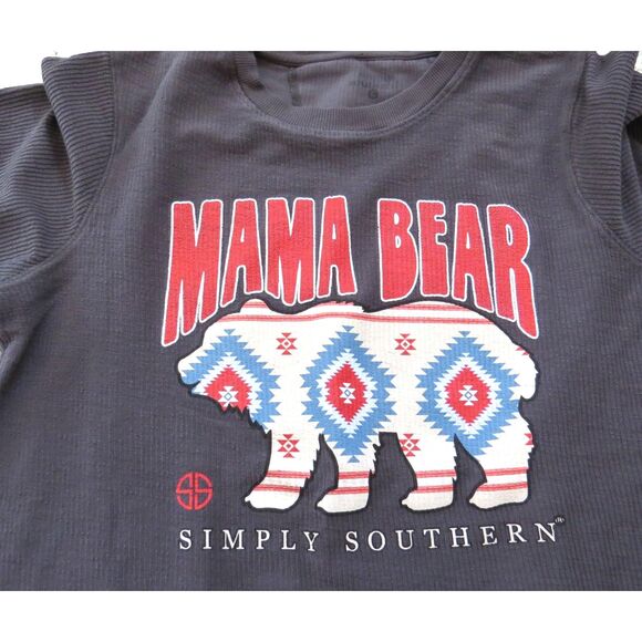 Simply Southern Women's Aztec Mama Bear Thermal  Knit Pullover L  GUC - Picture 1 of 7